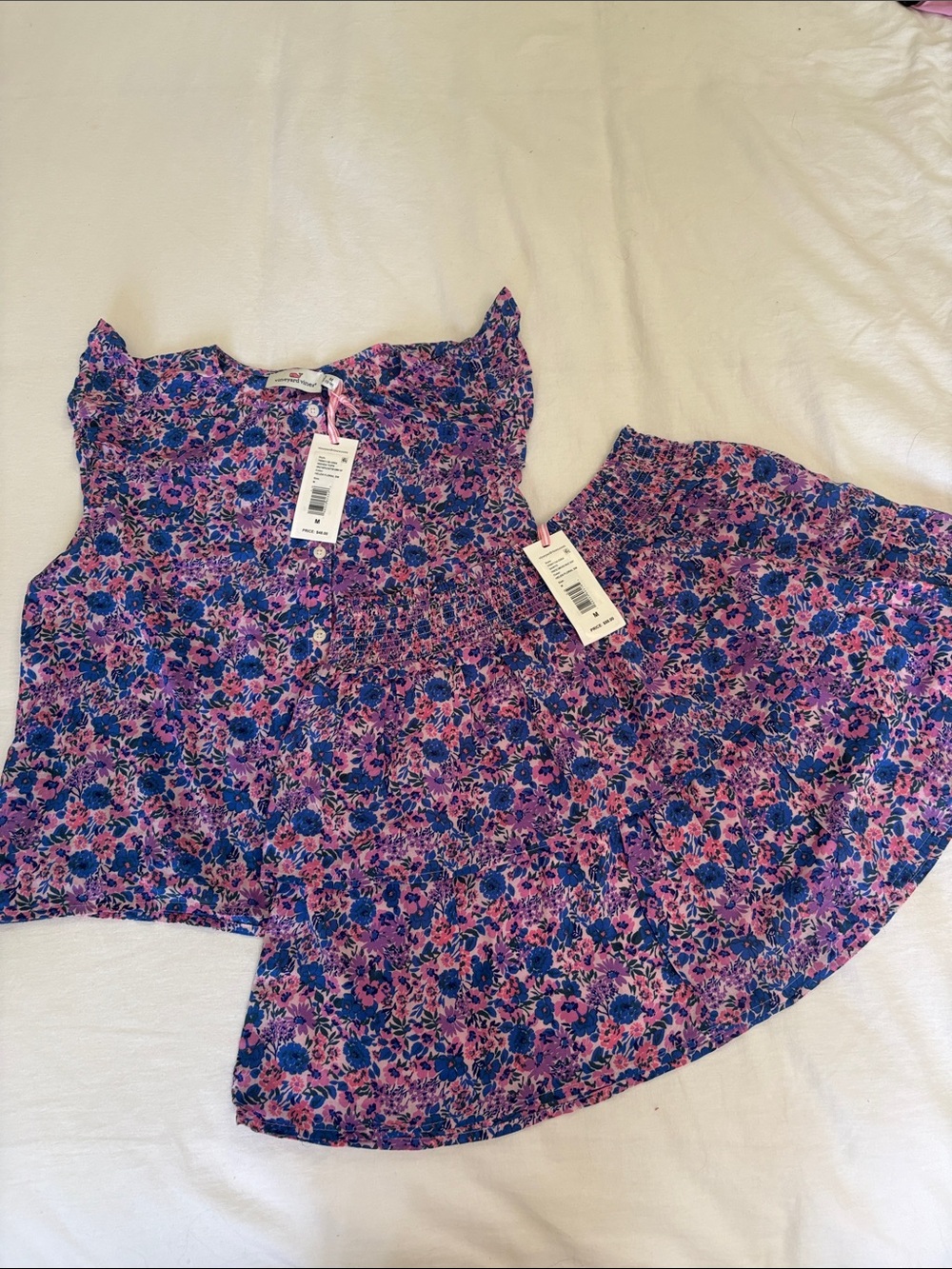 Vineyard Vines Pink & Blue Floral Flutter Sleeve Top and Skirt Set